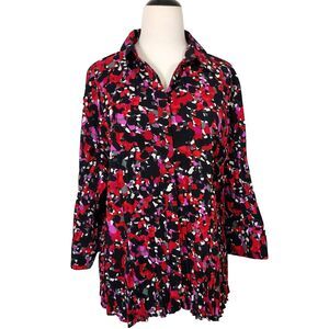 Scott Taylor Button Up Shirt Top Womens Plus 2X Mini Pleat Colorful 3/4 Sleeve